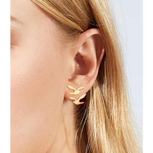 Tocona Cute Bird Shape Metal Gold Color Punk Stud Earrings For Women Girl Classic Animal Geometry Party Jewelry Gift 6747
