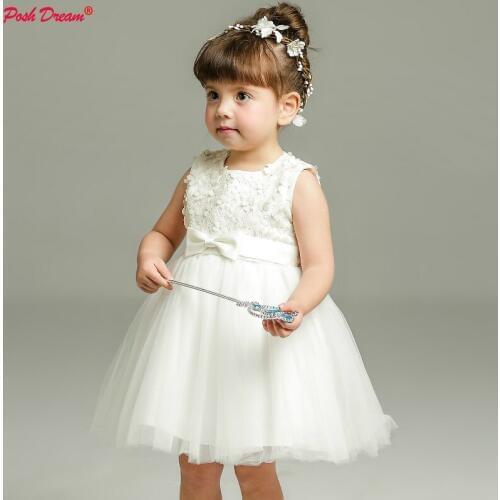 POSH DREAM White Toddler Baby Girls Baptism Party Dresses Lace Cover Baby Girl Dresses Wedding Princess Little Girls Clothing