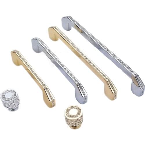 Light luxury style door solid gold puller crystal drawer water drill modern silver metal handle cabinet handles door knob