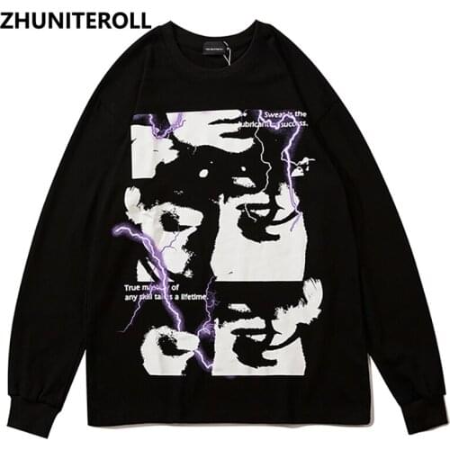 Harajuku Hip Hop Men Sweatshirt Heart Lightning Print Sweatshirt 2021 Autumn Pullover Cotton Casual Hoodie Streetwear Clothing