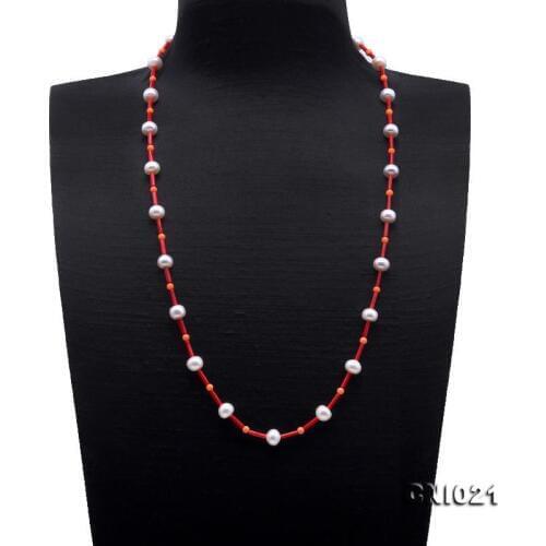 Unique Pearls jewellery Store Perfect 2x8mm Red Coral White Pearl Necklace 27'' Long Jewellery Handmade Charming Women Gift