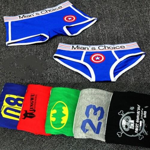 Large size ladies pure cotton cartoon superhero cosplay triangle boxer briefs monogram wide brim neutral briefs sports pants