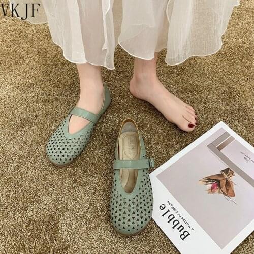 Ladies Casual Comfortable Shoe Buckle Soft Bottom Womens Fashion Hollow Out Flats Shoes 2021 Summer Female Breathable Footwear
