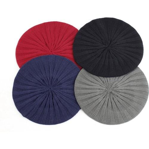 Women Ribbed Fashion Beret Hat Solid Color Slouchy Winter Warm Hats Knitted Bonnet Caps for Girls Lady Female Autumn Casual Hat