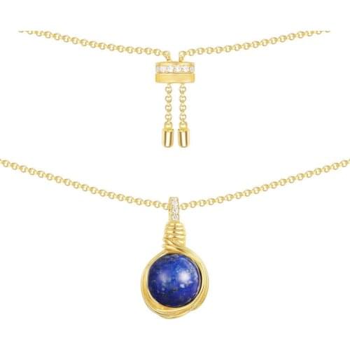 SLJELY Fashion 925 Sterling Silver Gold Color Intemporel Lapis Pendant Necklace Micro Zircon Natural Stone Women Fine Jewelry