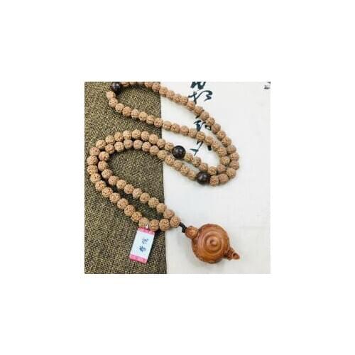 Zheru Natural Vajra Bodhi Carving Teapot Pendant with 108 Bodhi Bead Necklace Exquisite Men and Women Sweater Chain