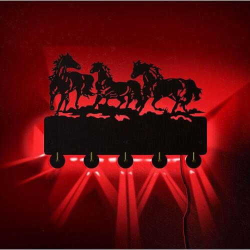 Animals Household Wall Decor LED Lighted Hooks Multi-color Changing Running Horse Group Wall Coat Bags Clothes Hook Keys Holder