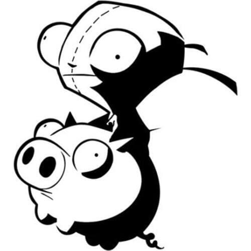 13.3X15CM INVADER ZIM GIR RIDING PIG Vinyl Car Sticker Decal Fun Car-styling S6-2170