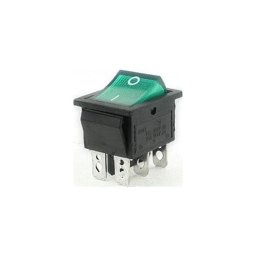 Free shipping!16A 250VAC 20A 125AC 2 Position 6 Pin Green Light ON/OFF DPDT Boat Rocker Switch