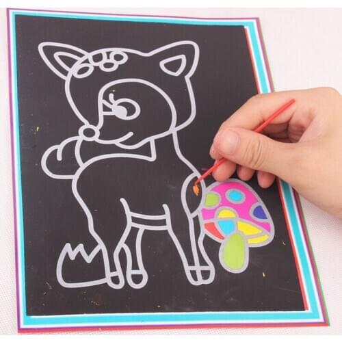 1X Colorful Scratch Art Paper Magic Painting Paper with Drawing Stick Kids Toy