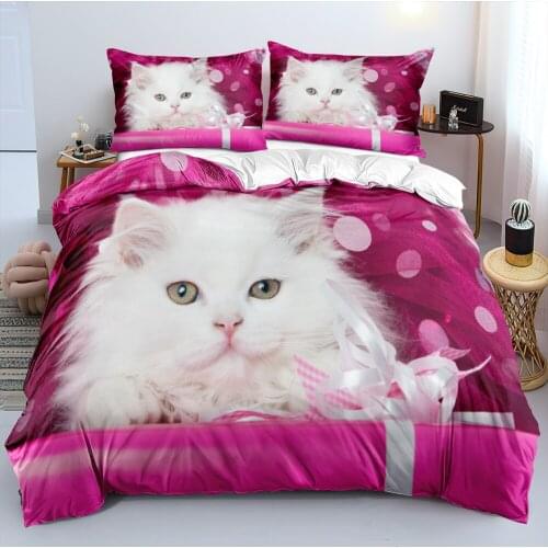 3D Cat Pet Custom Bedding Bags Quilt Cover Comforter Covers Sets Pillowcovers Twin King Queen Double Single Size White Beddings