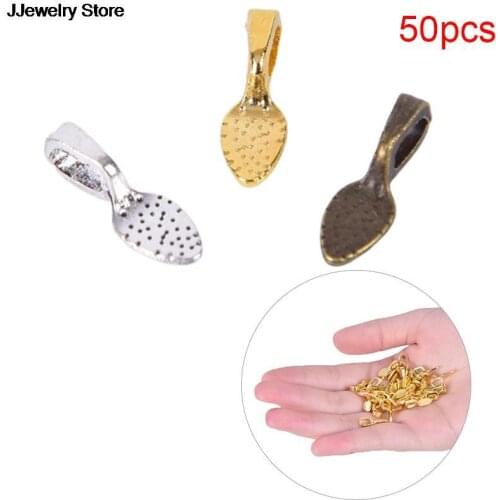 50pcs/set Tibetan Alloy Spoon Glue On Bails Leaf Flat Pad Pendant Bails Tone DIY Jewelry Making Accessories NEW