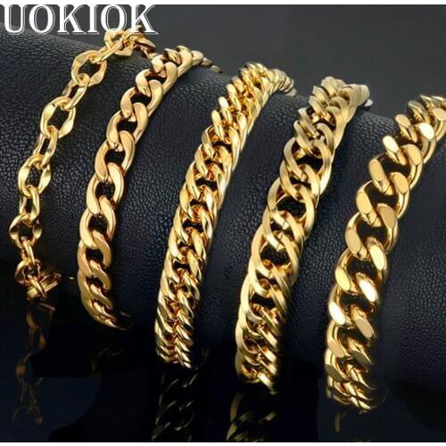 Mens Bracelet Curb Cuban Link Chain Bracelet homme For Men Gold Color Stainless Steel Hip Hop Bracelet Male Jewelry Braslet