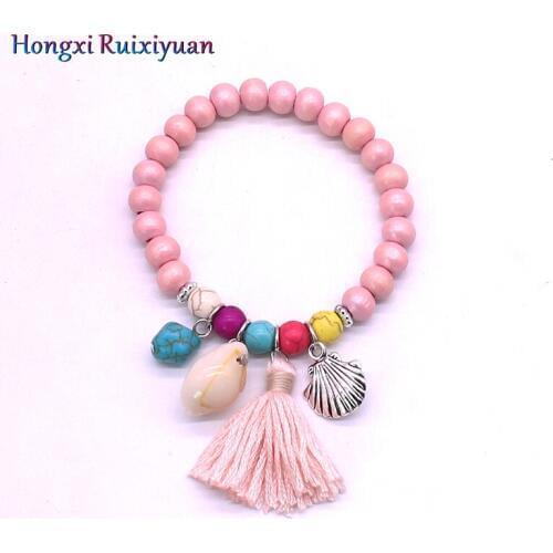 Bracelet handmade beaded shell bracelet wooden beads conch shell bracelets for women bohemian tassel bracelet gift