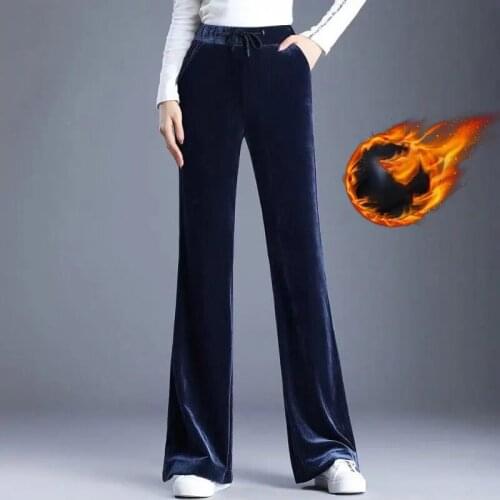 Pleuche Flare Pants For Women Autumn Winter Velvet Warm Baggy Wide Leg Pants Plus Size Vintage Office Lady Harajuku Trousers