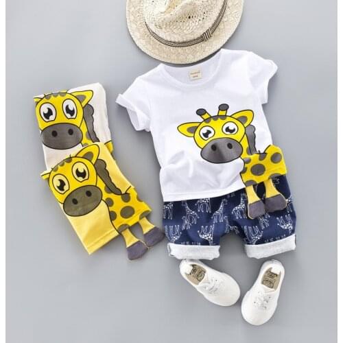 Childrens Suit 2019 Summer New Boys And Girls Suits Cotto-neck Giraffe Childrens Baby Two-piece Suits