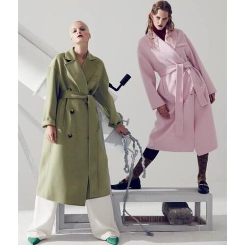 Hepburn Style High End Double Faced Cashmere Overcoat Womens Mid Long 2021 New Woollen Suit Version Woolen Jacket