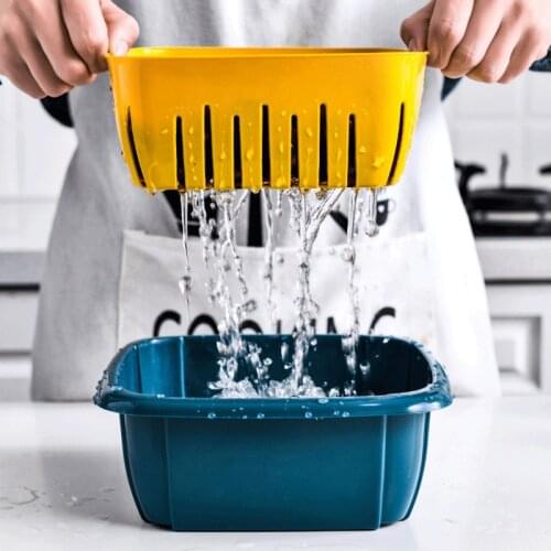 Double-layer kitchen plastic storage box, fresh-keeping box, refrigerator, fruit and vegetable drainer with lid