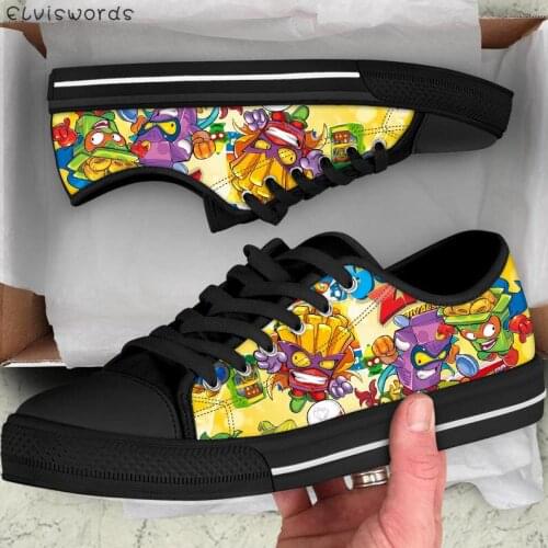 ELVISWORDS Hot Sales Cartoon Super Zings Print Teen Girl Boy Low Top Canvas Shoes Student Lace-up Sneaker Light Vulcanized Shoes