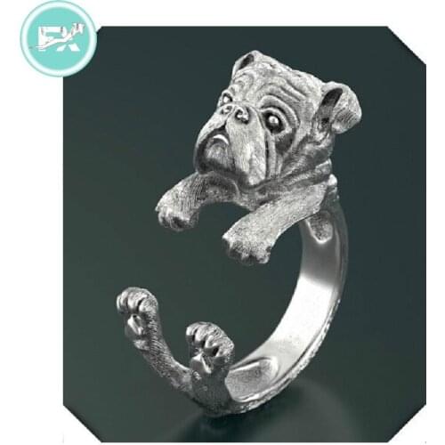 G.SKY (Buy One Get One More for Free) Newest Wholesale Punk English Bulldog Ring Free Size Hippie Animal Bulldog Ring Jewelry