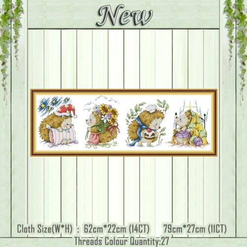Happy little hedgehog animals paintings counted printed on the canvas DMC 11CT 14CT kits Cross Stitch Embroidery needlework Sets