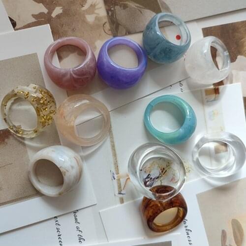 Korea Vintage Transparent Resin Colorful Rings Chic Colorful Acrylic Geometric Irregular Ring Set for Women Jewelry