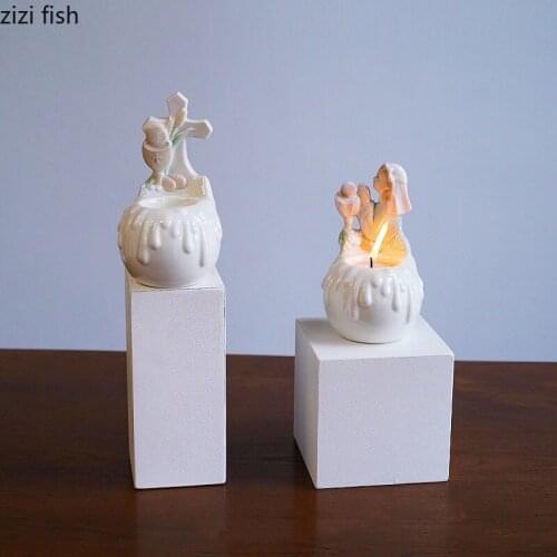 Cross Ceramic Candle Holders Dining Table Decor Candles Saint Son Statue Candelabra Church Candlestick Home Decoration Modern