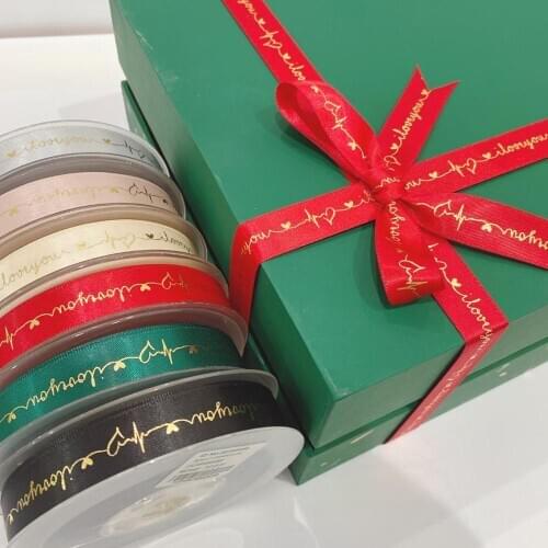 5 Meters Wrapping Ribbon Grosgrain 15MM DIY Handmade Gift Wrapping Ribbon Bouquet Ribbons Threaded handmade Ribbon LOVE YOU