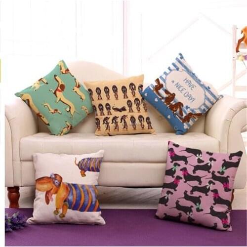 Square Dachshund Cushion Cover Dog Printing Linen Throw Pillows for Car Sofa Home Decorative Pillowcase Decoration