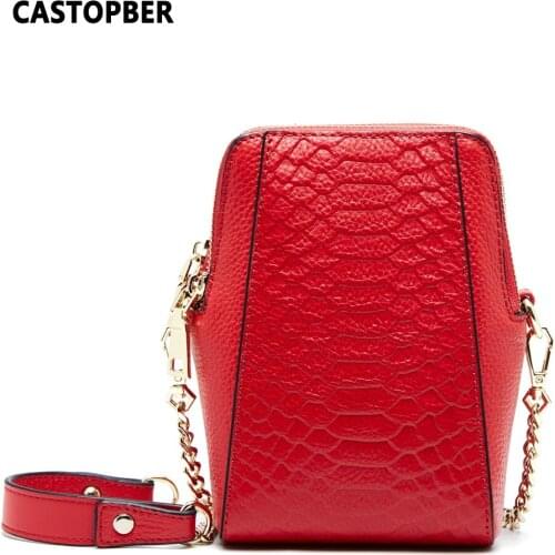 Small Chain Strap Crossbody Bag Womens Messenger Bags Cow Genuine Leather Shoulder Ladies Snake Parttern Purse For Cell Phone