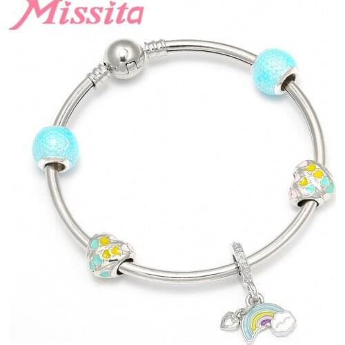 MISSITA Fashion Bangle Bracelet with Rainbow Pendant Colorful Heart Beads For Women Brand Luxury Jewelry Anniversary Gift