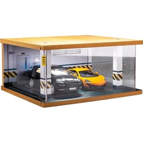 1:32 Car Garage Model Solid Wood Assembly Simulation Car 2 Parking Space Model Collection Storage Decoration Parking Lot CT0059