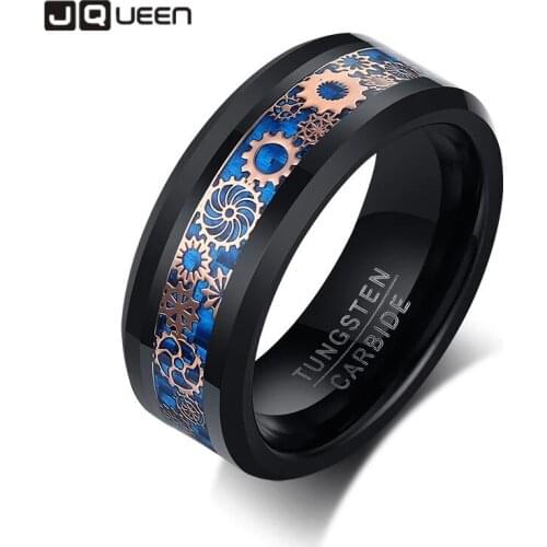 Jqueen 8mm Tungsten Steel Gear Ring Black Mens Engagement Ring