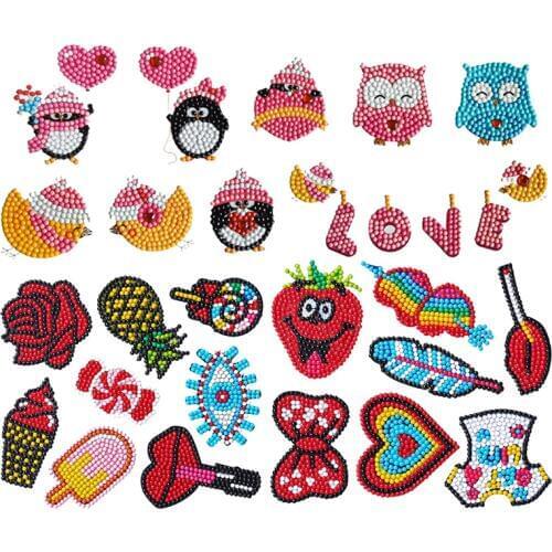 Diamond Painting Kits 24 Pieces Flower Owl Small Diamond Painting Stickers Kits for Kids Stick Paint with Diamonds by Numbers