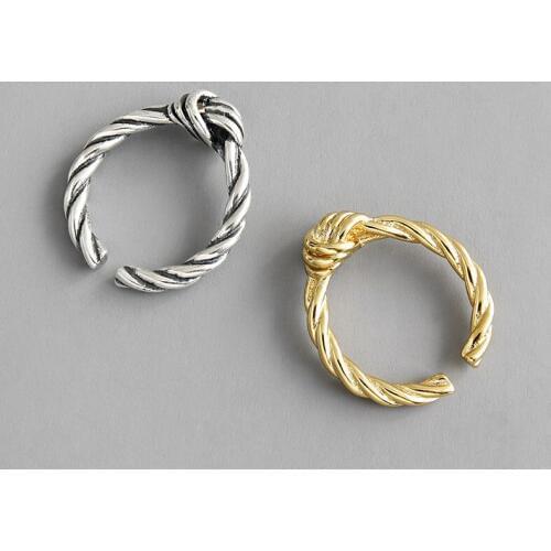 Real 925 sterling silver twisted knot rings for women accessories, vintage gold color female ring party girl retro fine jewelry