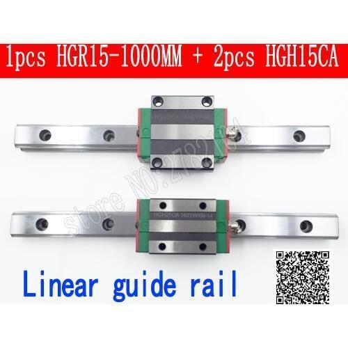 New linear guide rail HGR15 1000mm long with 2pcs linear block carriage HGH15CA HGH15 HGW15CC CNC parts