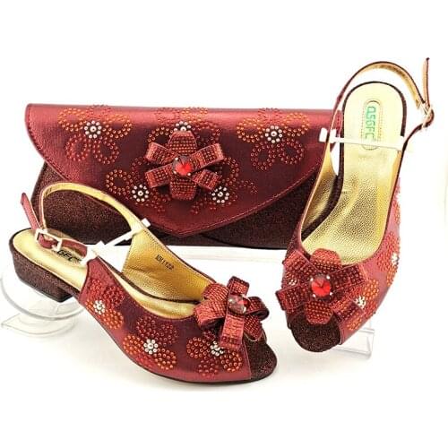 OLOMM Italian Shoes And Bag Sets For Evening Party With Stones Italian Leather Handbags Match Bags!MM-1