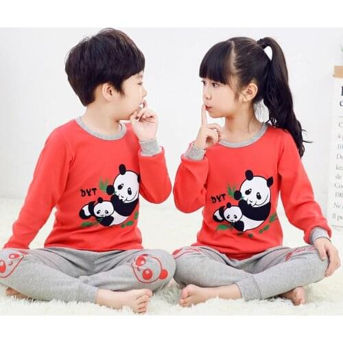 2021 Autumn Winter Children Pajamas Sets Long Sleeved Sleepwear Cartoon Panda Boys Girls Nightwear Pants+Tops 2pcs Pyjamas Kids
