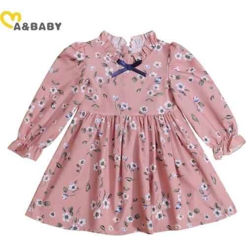 Ma&Baby 2-7Y Cute Child Toddler Kid Girls Dress Bow Flower Ruffles Long Sleeve Dresses For Girls Autumn Spring Holiday DD43