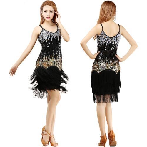 Adult Sequined Tassel Latin Dress Jazz Dance Performance Wear Dress Women Sexy Fringe Dresses Salsa/Ballroom/Tango/Cha Cha