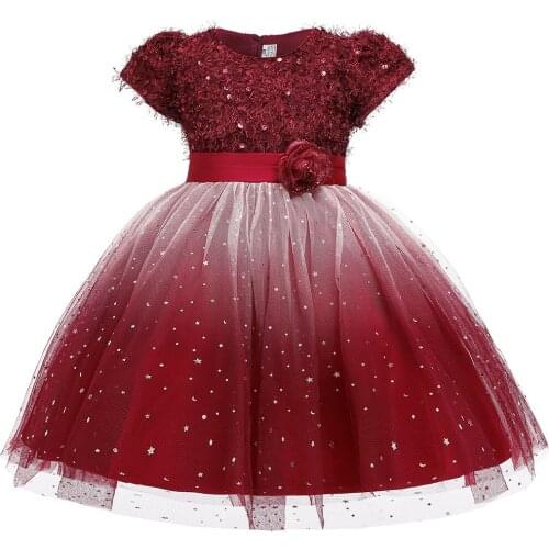Baby girl dress children dress flower net gauze tutu princess dress sequin starry sky dress dress girl show birthday party dress