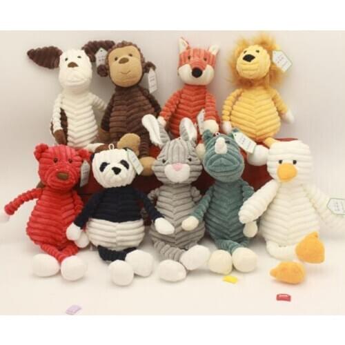 Torest Animal Plush Toy For Kids Stripe Baby Elephant Lion Fox Rabbit Pig Panda Duck Monkey Soft Stuffed Toys