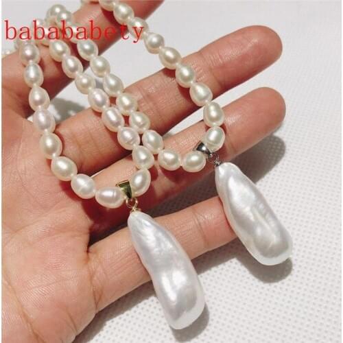 New Fashion Simple Natural Freshwater Pearl AA 5-6MM White Rice Necklace 925 sterling silver clasp