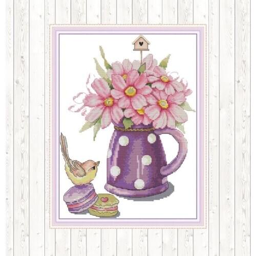 Bird and Vase Sets for Embroidery Cross Stitch Kits Printed Set Embroidery Needlework Printed Canvas Wall Home Decor Kits