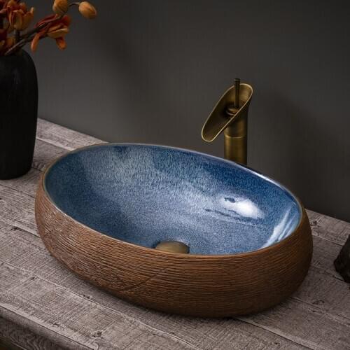 Europe Vintage Style Art Porcelain Countertop Basin Sink Handmade Ceramic wash basin porcelain bathroom sink oval brown