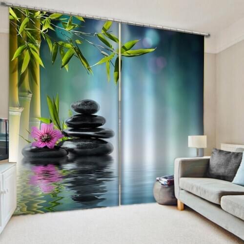 Luxury Blackout 3D Window Curtain For Living Room green bamboo curtains stone Decoration curtains