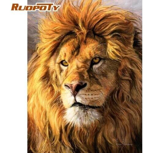 RUOPOTY Frame Picture Diy Painting By Numbers Lion Animals Coloring By Numbers Acrylic Canvas Painting Handpainted Drawing Art