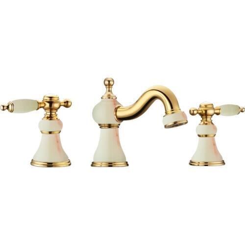 Gold clour 8 inch widespread 3 pieces bathroom Lavatory Sink faucet Mixer tap Free ship stone faucet