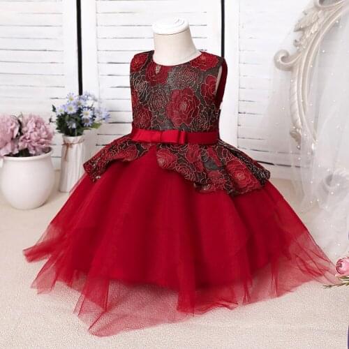 Evening Dress For Baby Girl 12Months-5Years Birthday Party Gown Embroidery Splicing Mesh Puffy Dress Princess One-year-old Dress