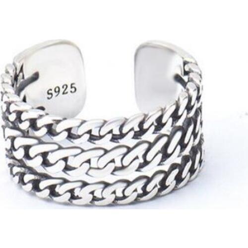 2019 New 925 Silver Sterling silver Korean version Vintage ring Multi-line chain Open antique ring for woman fine jewelry